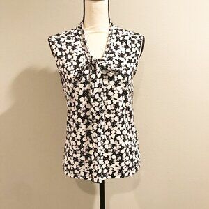 KARL LAGERFELD Black White Bow Tie Front Sleeveless Blouse Top Womens XS